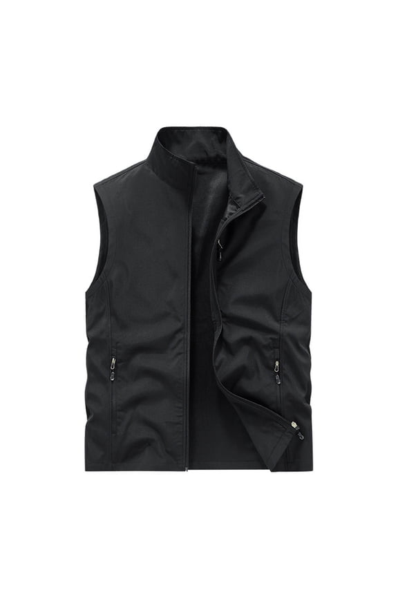 Men's Light Zip Front Fast Dry Cargo Sleeveless Gilet, Multi Compartment Storage Compact Portable Layer Roadside Hikes Black M