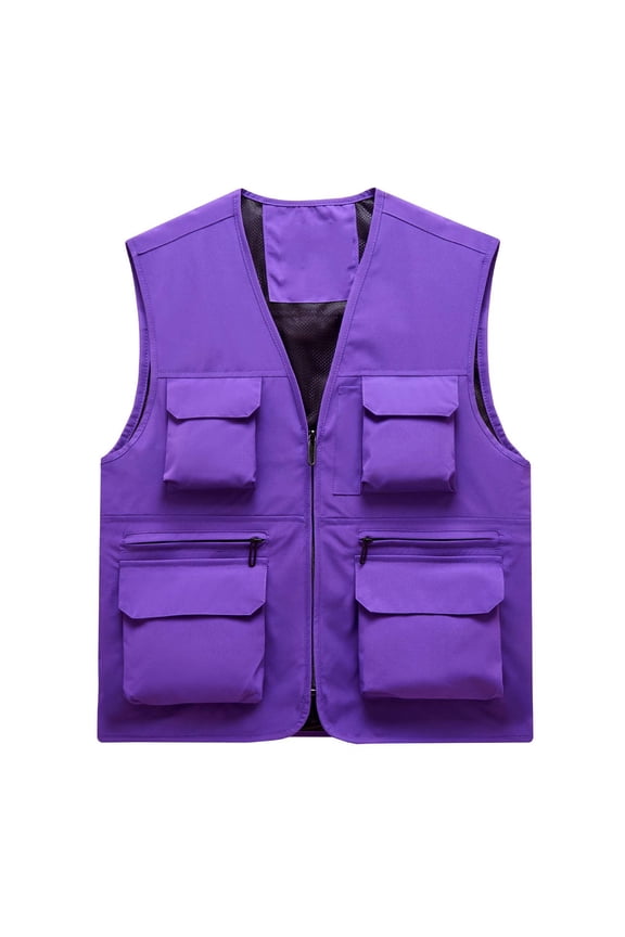 Men's Loose Fit Thin Fast Dry V Neck Utility Sleeveless Vest, Wrinkle Free Light Layer Spring Wilderness Treks Purple S