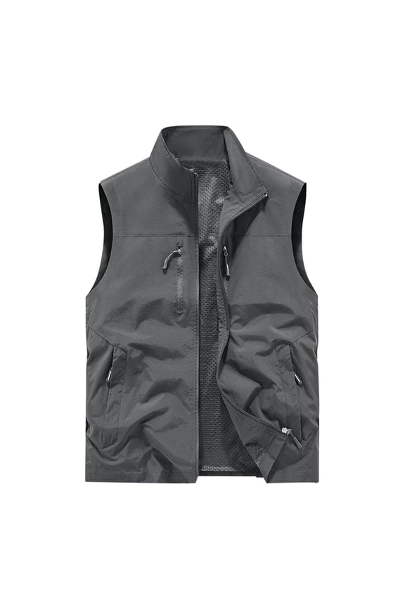 Men's Loose Relaxed Thin Fast Dry V Neck Utility Sleeveless Vest, Spacious Pocket Design All Day Outdoor Shoots Gray M
