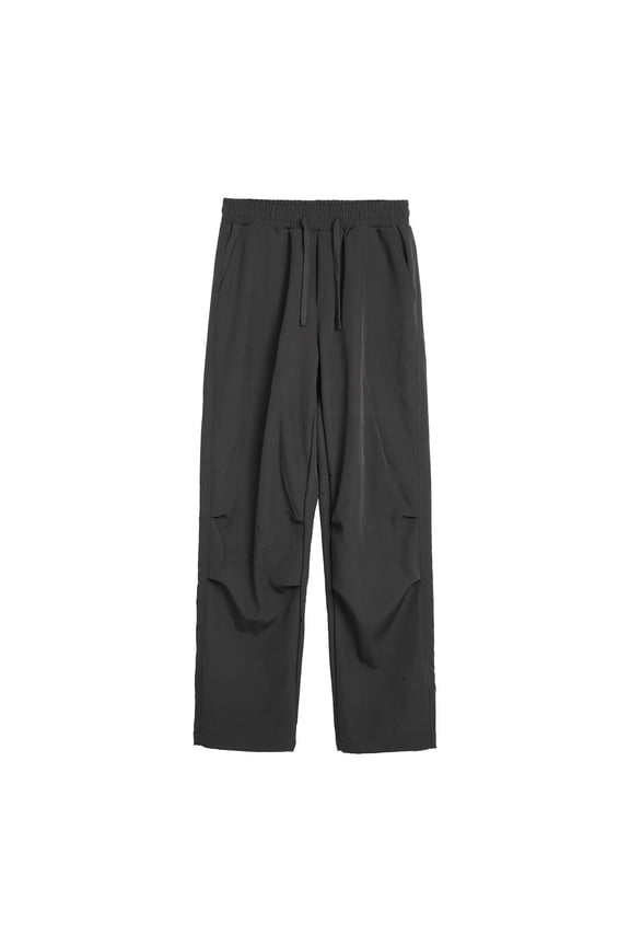 Men's Loose Wide-Leg Quick-Dry Outdoor Drawstring Pants with 3D-Draped Fabric & Symmetric Side Slots for Woodland Hiking Gray L