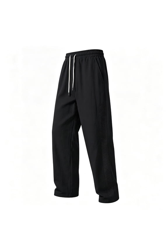 Men's Mesh-Panel Wide-Leg Pants, Elastic-Drawstring Waist with Breathable Design for Light Sports Activities Black XXXL