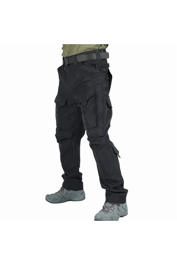 Men’s Multi-Function Field Cargo Trousers with Buckle Belt & Side Strap Slots for Field Scouting Black S