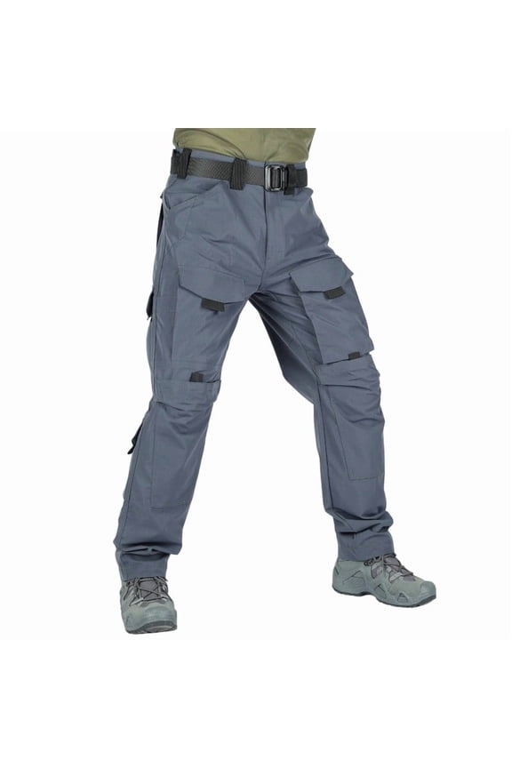 Men’s Multi-Function Field Cargo Trousers with Buckle Belt & Side Strap Slots for Field Scouting Gray XL