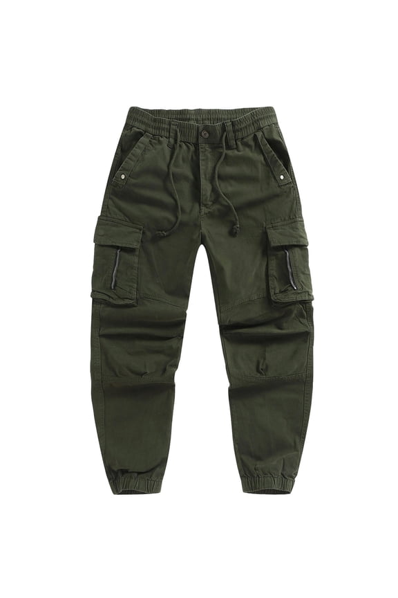 Men's Multi-Pocket Tapered Cargo Jogger Pants with Drawstring Ribbed Cuffs & Deep Storage Bags for Garage Tasks Green XS