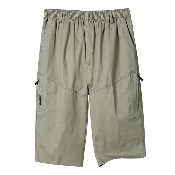 kosheko Men's Multi-Zip Pocket Elastic-Waist Capri Work Pants with Dual Zip Slots & Straight Cut for Woodland Hiking Yellow XXXXXL