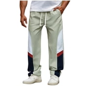 kosheko Men s Navy Contrast-Panel Wide Athletic Pants with Cord Waistband & Single Storage Pocket for Weekend Trips Beige M