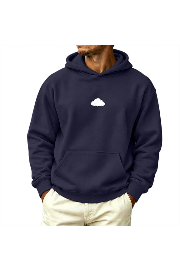 Men's Oversized Drop-Shoulder Hooded Pullover, Mini Cloud Chest Graphic, Soft Brushed Fleece for Neighborhood Meets Blue XXL