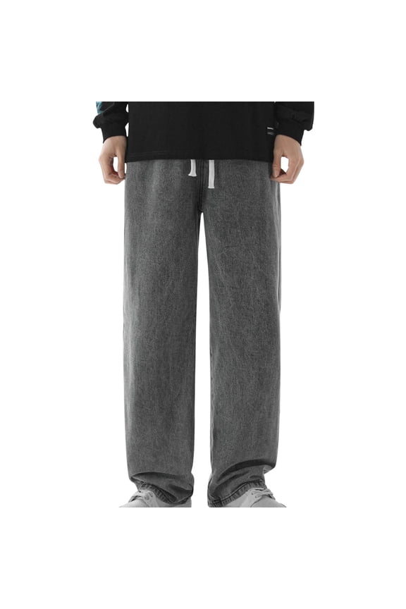 Men’s Oversized Wide-Leg Jogger Trousers with Drawstring-Waist & Cuffed Hems for Street Strolls Gray S