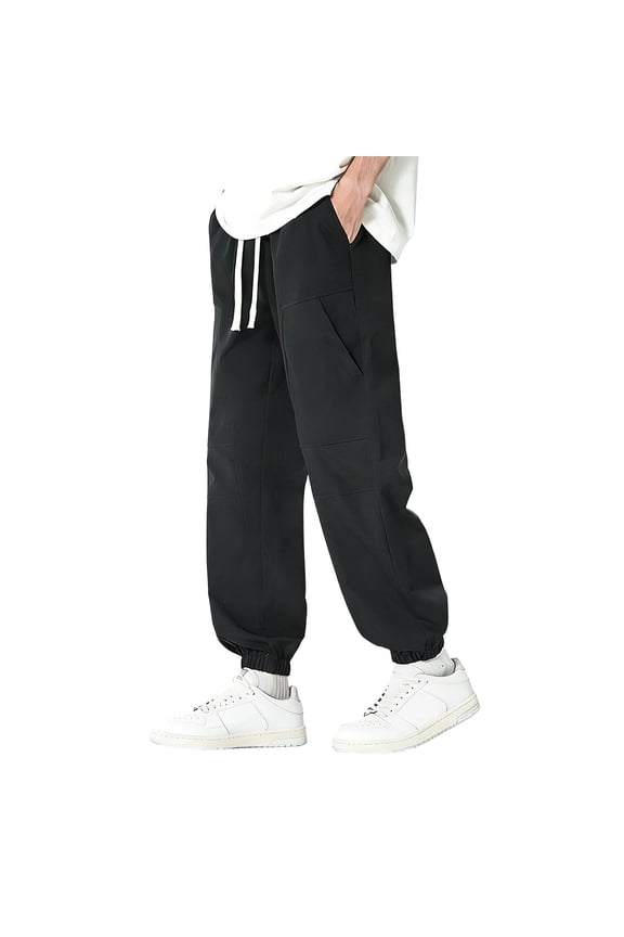 Men's Paneled Cargo Jogger Pants, Elastic-Drawstring Waist with Structured Fit for Urban Outings Black XXXXL
