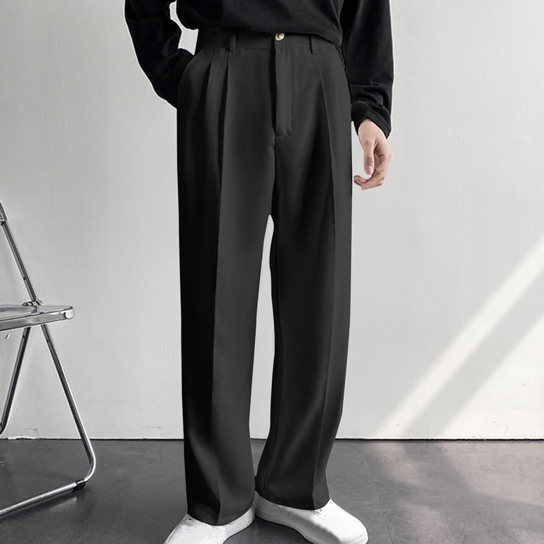 Kosheko Men's Pleated Straight Wide Leg Suit Pants Casual Business Dress Pant Big Tall Zipper Fly Baggy Trousers with Pockets Black XXL, Size: 2XL