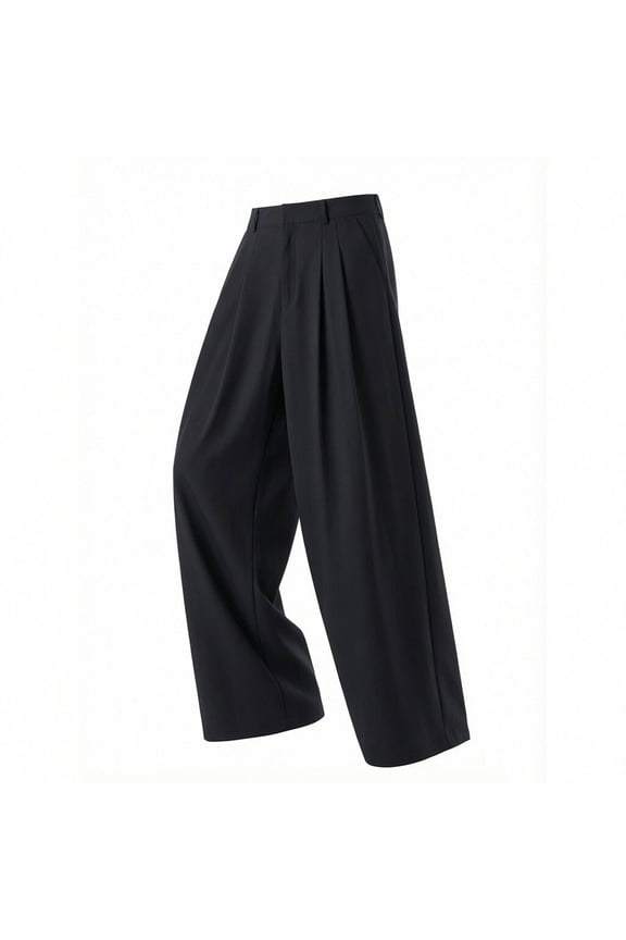 Men's Pleated Wide-Leg Dress Pants, Sturdy Belted Waist with Elegant Draped Cut for Various Smart Casual Events Black M