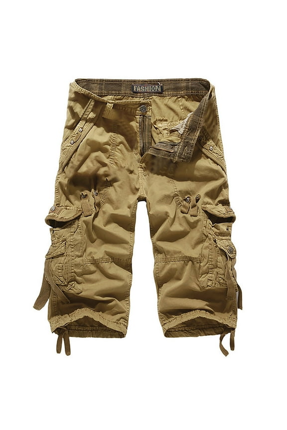 Men's Plus Size Cargo Shorts Multi-Pockets Elastic Waist Comfortable Casual Pants Summer Beach Relaxed Fit Outdoor Daily Wear Yellow XXL