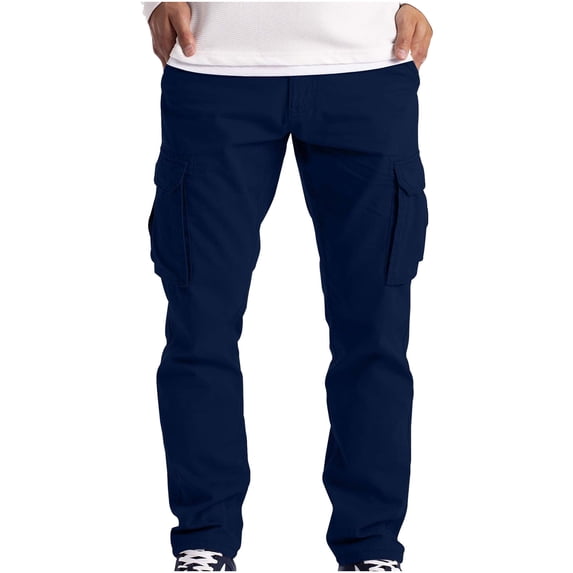 kosheko Men's Relaxed Fit Straight Leg Cargo Pants Tech Pockets Twill Lightweight Pants Outdoor Ripstop Hiking Trousers Blue M