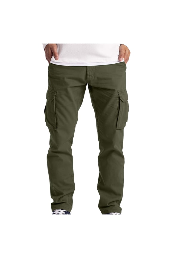 Men's Relaxed Fit Straight Leg Cargo Pants Tech Pockets Twill Lightweight Pants Outdoor Ripstop Hiking Trousers Green M