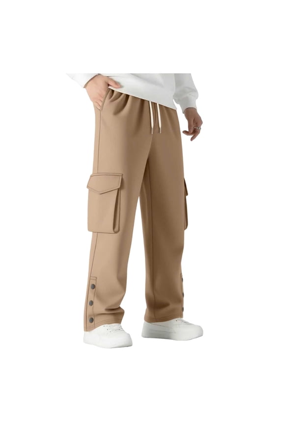Men's Side-Snap Patch Drawstring Wide Cargo Pants with Wide Stretch Band & Deep Slip Slots for City Wanders Yellow S