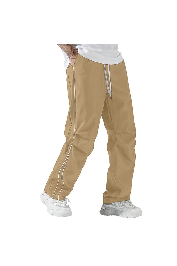 Men's Side-Stripe Track Pants, Elastic-Drawstring Waist with Contrast-Trim for Campus Sports Events Yellow XXL
