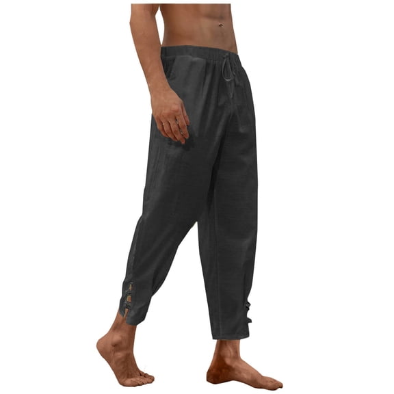 kosheko Men’s Slit Cropped Harem Trousers with Slim Drawstring-Waist & Ankle Cutout Details for Coastal Strolls Black S