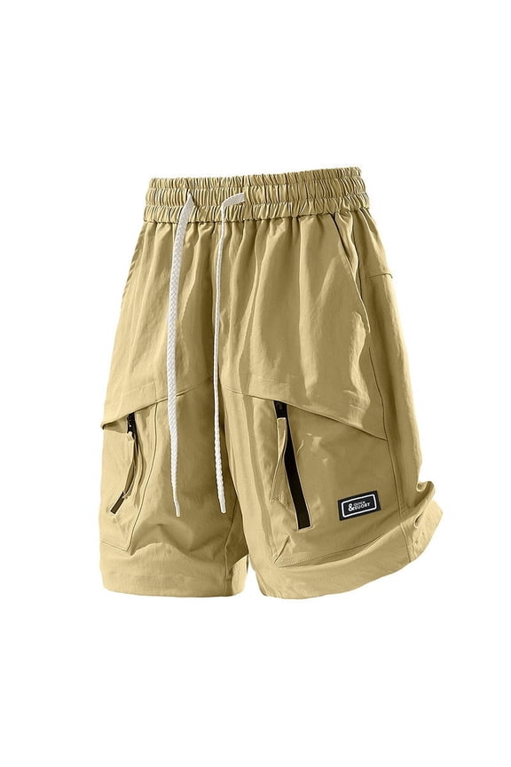 Men's Solid Color Workwear Shorts Multi Pocket Outdoor Casual Fitness Comfortable Fabric Leisure Summer Style Daily Wear Lightweight Shorts Yellow L