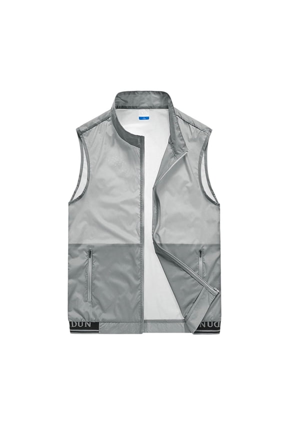 Men's Stand Collar Fast Dry Sleeveless Vest, Mesh Inner Lining Light Airy Summer Layer Lakeside Activities Gray M