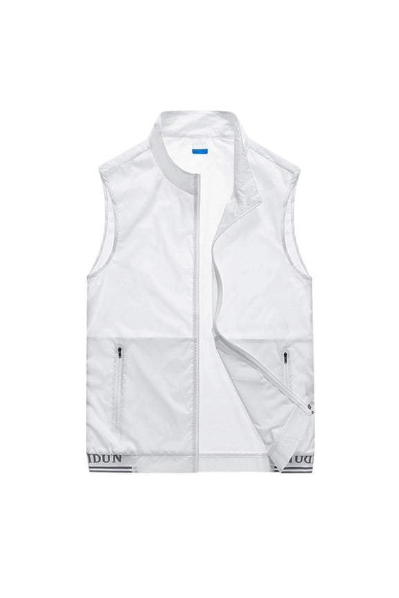 Men's Stand Collar Fast Dry Sleeveless Vest, Mesh Inner Lining Light Airy Summer Layer Lakeside Activities White L