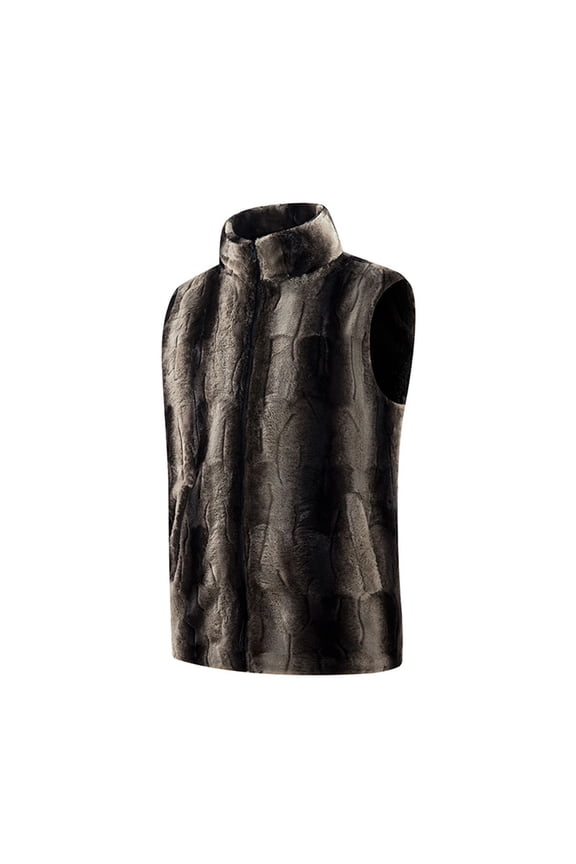 Men's Stand Collar Full Zip Plush Fleece Vest, Side Storage Pockets Soft Thick Cozy Layer Town Strolls Brown L