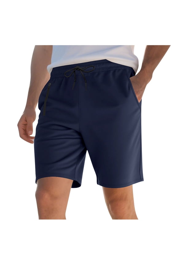 Men's Summer Solid Color Casual Shorts Elastic Waist Drawstring Multi-Pocket Breathable Sports Bottoms Perfect for Outdoor Activities Daily Wear Blue M