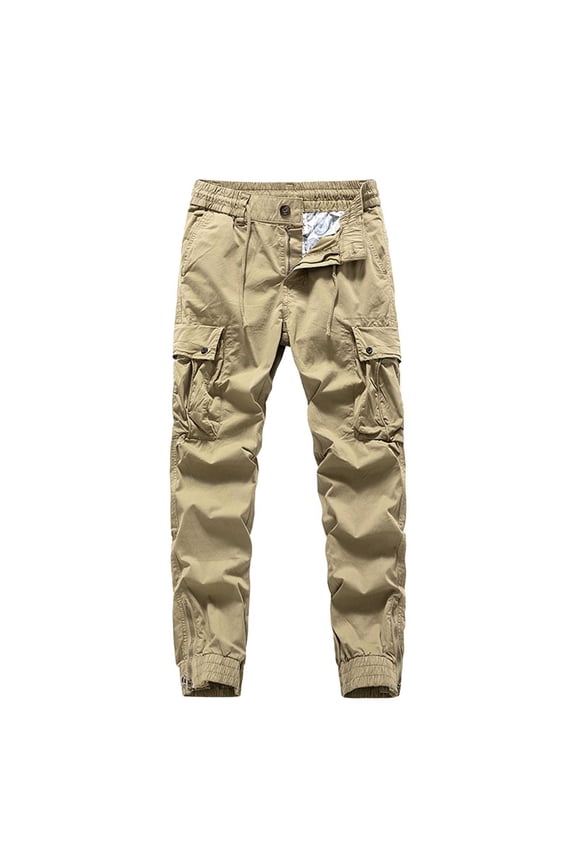 Men's Tapered Cargo Drawstring Pants with Flap Ankle-Zip & Elastic High-Waist & Deep Slip Pockets for Field Work Yellow S