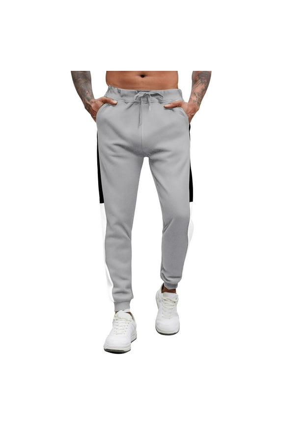 Men's Tapered Street Jogger Drawstring Pants with Contrast Side-Stripe Ribbed Ankle & Layer Panels for City Wanders Gray M