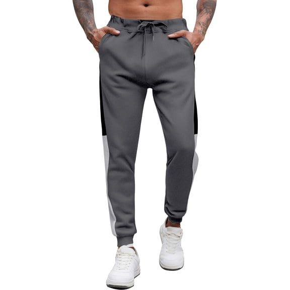 kosheko Men's Tapered Street Jogger Drawstring Pants with Contrast Side-Stripe Ribbed Ankle & Layer Panels for City Wanders Gray S