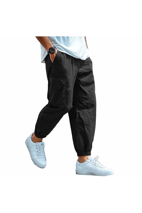 Men's Textured Jogger Pants, Elastic-Drawstring Waist with Relaxed Fit for Daily Work Commutes Black XL