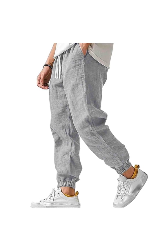 Men's Textured Jogger Pants, Elastic-Drawstring Waist with Roomy Silhouette for Beachside Vacations Gray S