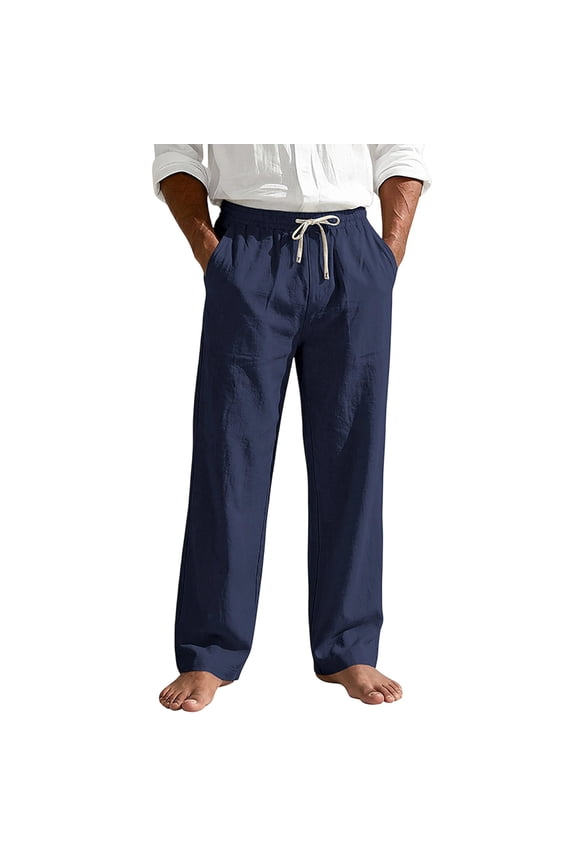Men's Textured Straight-Leg Pants, Elastic-Drawstring Waist with Flowy Cut for Coastal Getaway Trips Blue XXL