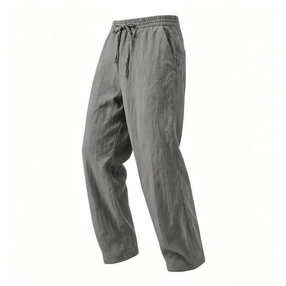 kosheko Men's Textured Straight-Leg Pants, Elastic-Drawstring Waist with Flowy Cut for Daily Work Commutes Gray XXL