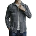 thumbnail image 1 of kosheko Men's Textured Striped Utility Shirt, Point Collar with Chest Pockets, Button Placket for trendy leisure use Gray XL, 1 of 6