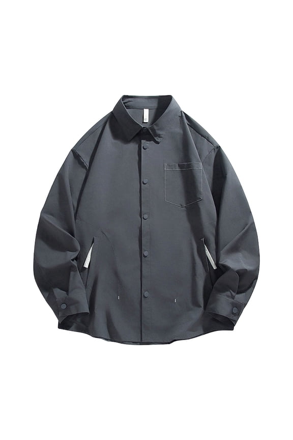Men's Utility Style Button Down Shirt, Hidden Pocket Design, Loose Fit for relaxed daily style Gray S