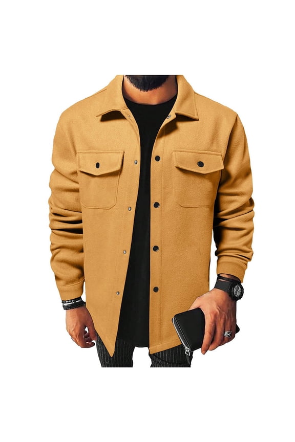 Men's Utility Style Shirt Jacket, Point Collar with Chest Pockets, Loose Fit for outdoor casual trip Yellow S