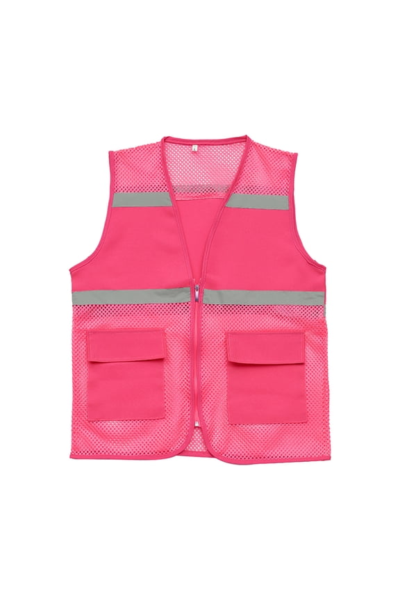 Men's V Neck Mesh Lined Utility Sleeveless Vest, Multi Cargo Storage Pockets Breathable Light Layer Summer Hikes Pink M
