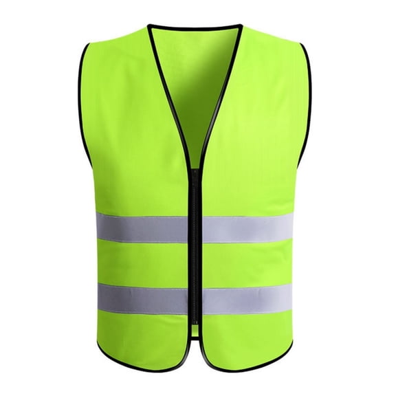kosheko Men's V Neck Zip Front High Vis Reflective Safety Gilet, Double Reflective Strips Stain Repellent Functional Layer Road Maintenance Work Green Free Size