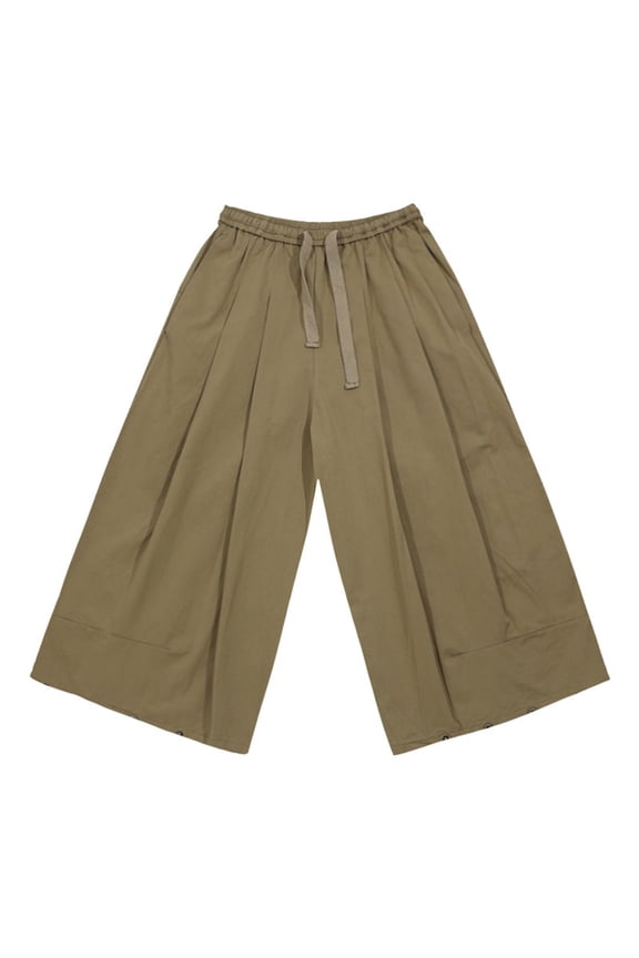 Men's Wide-Leg Cropped Pants, Elastic-Drawstring Waist with Rivet Details for Summer Vacation Trips Yellow XXL