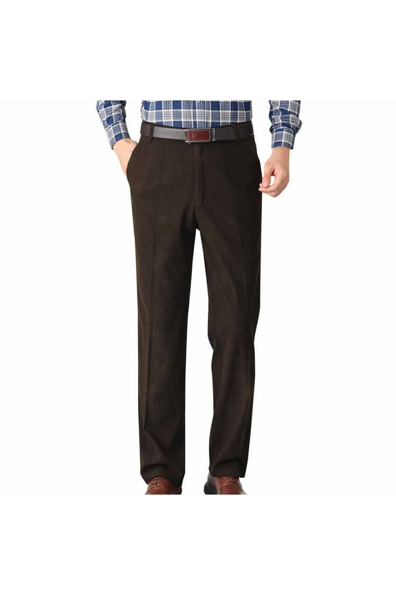 Men's Winter Fleece Lined Thermal Dress Pants, Straight Leg Business Casual Work Suit Trousers with Pockets Brown XXXXXXL 40