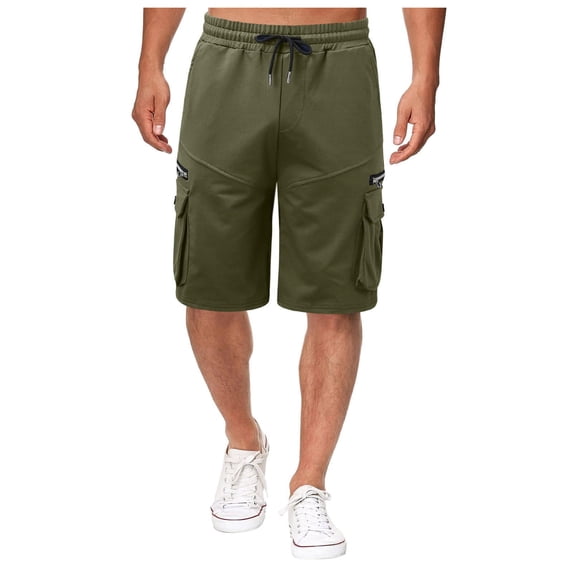 kosheko Men's Workwear Shorts Multi-pocket Slim-fitting Mid-waist Breathable Comfortable Cotton for Gym Running Swimming Outdoor Activities Casual Wear Green M