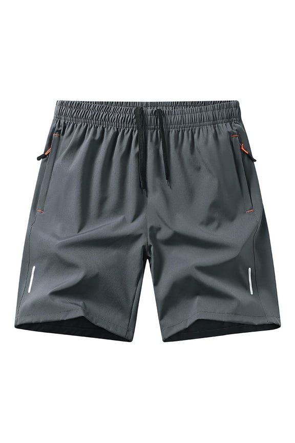 Mens Athletic Shorts, Drawstring Waist Quick Dry Fabric, Contrast Zipper Pockets and Reflective Detail for Night Running Gray XXXL