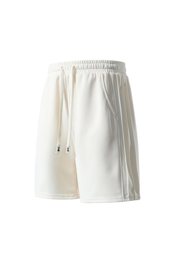 Mens Casual Shorts, Smooth Soft Fabric with Elastic Drawstring Waist, Relaxed Fit and Trendy Side Stripes Beige XL