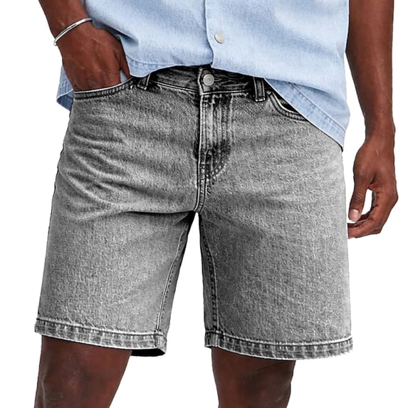kosheko Mens Denim Shorts, High Waist Straight Leg Cut, Washed Fabric with Slim Fit for Daily Business Casual Occasions Gray L