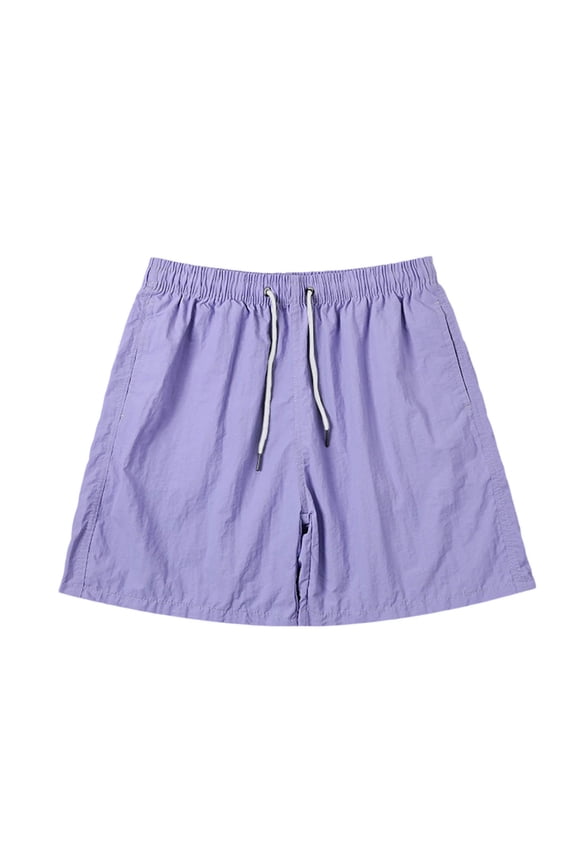 Mens Essential Basic Beach Shorts, Adjustable Drawstring Waist with Water Resistant Fabric for Seaside Leisure Vacation Moments Purple L