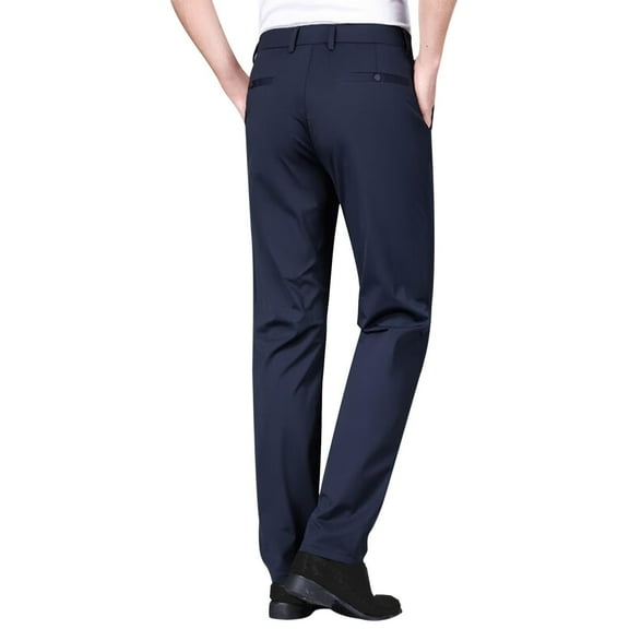 kosheko Mens Flat Front Wrinkle Free Relaxed Fit Dress Pants High Waist Stretch Quick Dry Golf Pant Pleated with Pockets Blue 42
