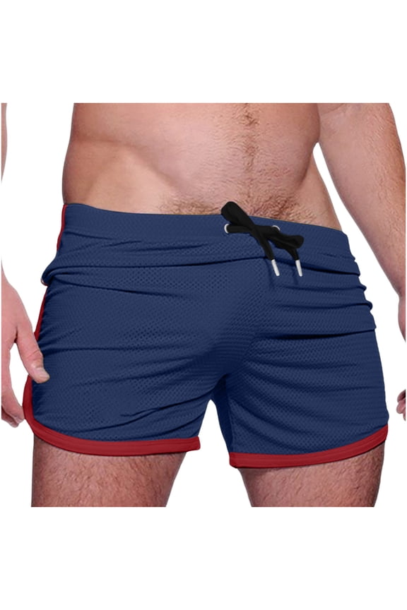 Mens Mesh Panel Drawstring Swim Shorts, Slim Tailored Fit with Quick Dry Wrinkle Resistant Fabric for Beach Swimming Use Blue M