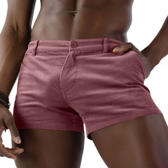kosheko Mens Mid Rise Lightweight Linen Blend Street Shorts, Adjustable Waist System, Unrestricted Cutting for Relaxed Mobility Pink M