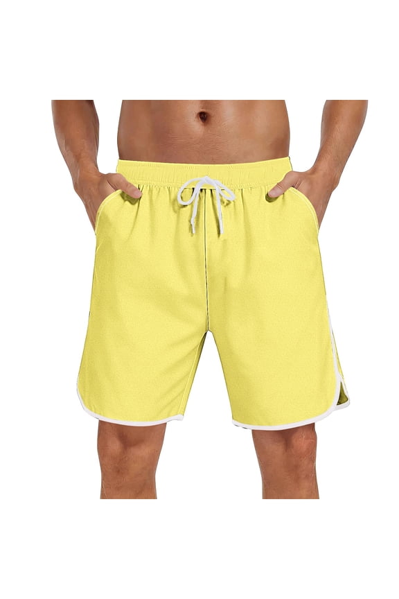 Mens Mid Rise Roomy Multi-Pocket Cargo Bottoms, Button Fly Heavy Duty Wear Resistant Outdoor Shorts Yellow XXL