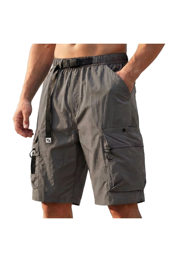 Mens Outdoor Hiking Cargo Shorts, Lightweight Ripstop Fabric with Adjustable Buckle Waist and Multi Compartment Pockets Gray L